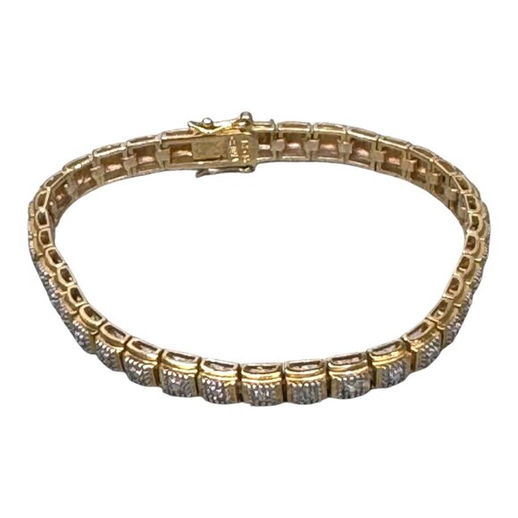 Sterling Two Tone Genuine Diamond Tennis 7" Bracelet 1/4 ct. t.w 14K Gold Plated - Picture 3 of 7